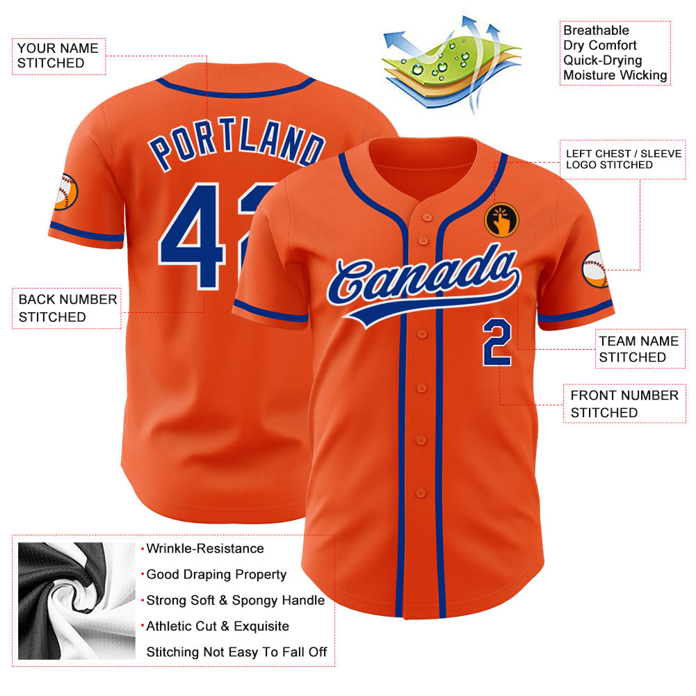 Custom Orange Royal-White Authentic Baseball Jersey - Sky-Custom