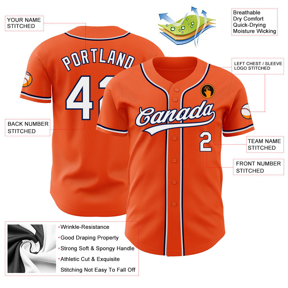 Custom Orange White-Navy Authentic Baseball Jersey - Sky-Custom