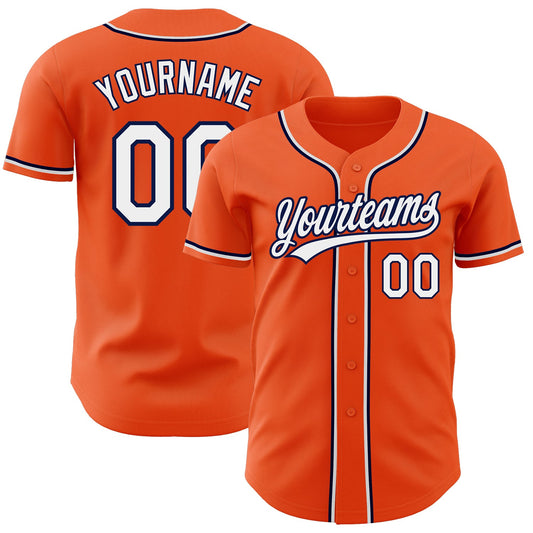 Custom Orange White-Navy Authentic Baseball Jersey - Sky-Custom