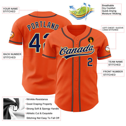 Custom Orange Navy Cream-Old Gold Authentic Baseball Jersey - Sky-Custom