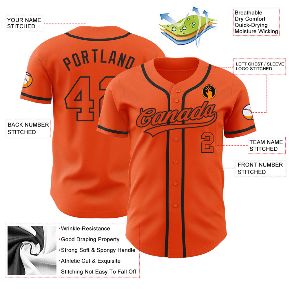 Custom Orange Orange-Black Authentic Baseball Jersey - Sky-Custom