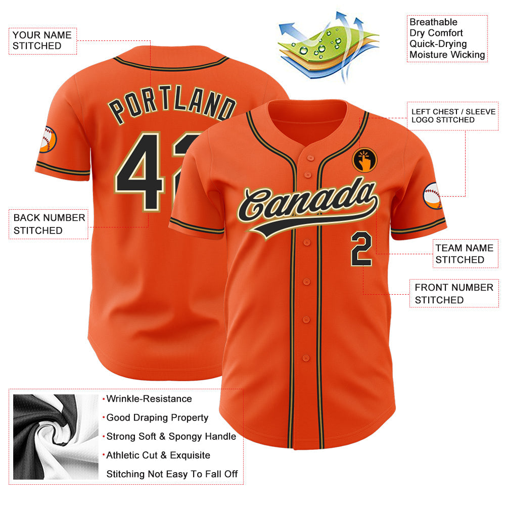 Custom Orange Black Cream-Old Gold Authentic Baseball Jersey - Sky-Custom