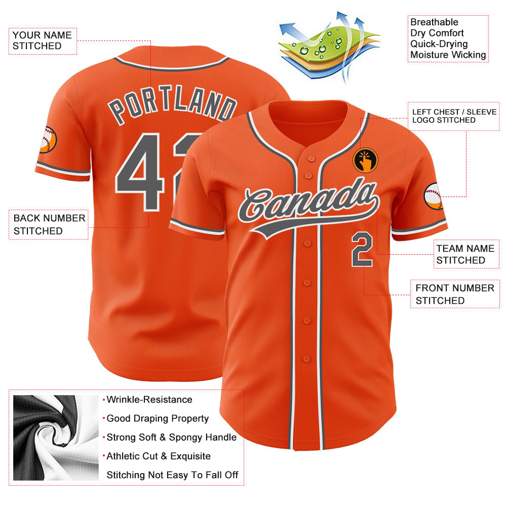 Custom Orange Steel Gray-White Authentic Baseball Jersey - Sky-Custom