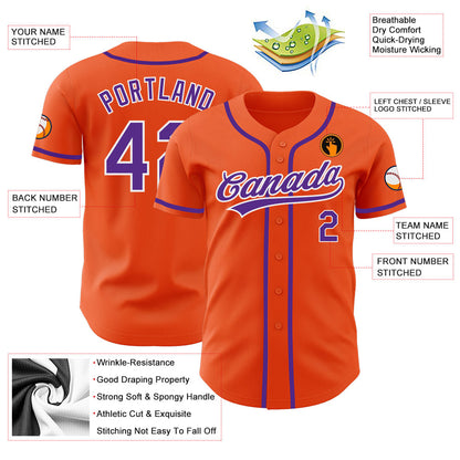 Custom Orange Purple-White Authentic Baseball Jersey - Sky-Custom
