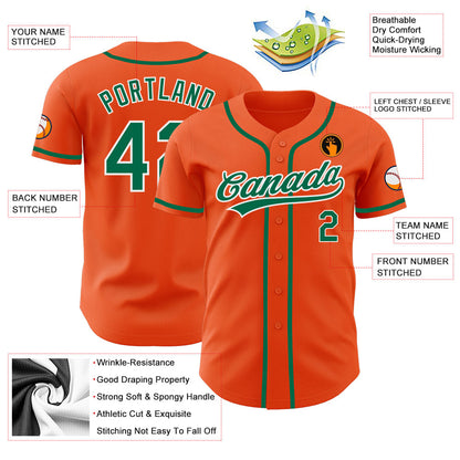 Custom Orange Kelly Green-White Authentic Baseball Jersey - Sky-Custom