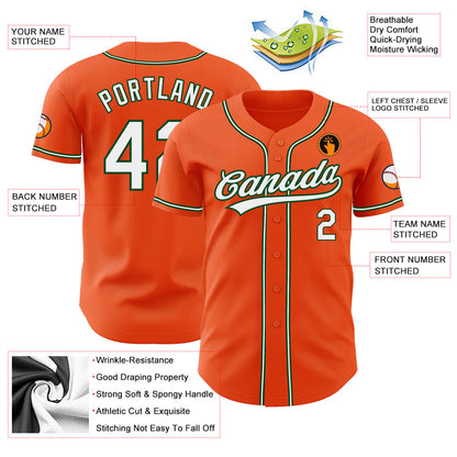 Custom Orange White-Green Authentic Baseball Jersey - Sky-Custom