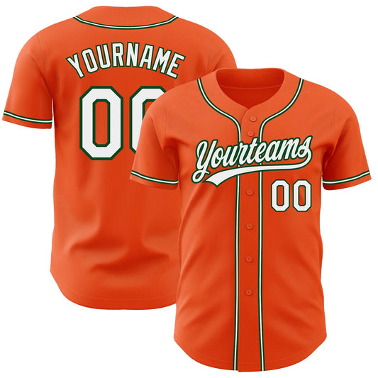 Custom Orange White-Green Authentic Baseball Jersey - Sky-Custom