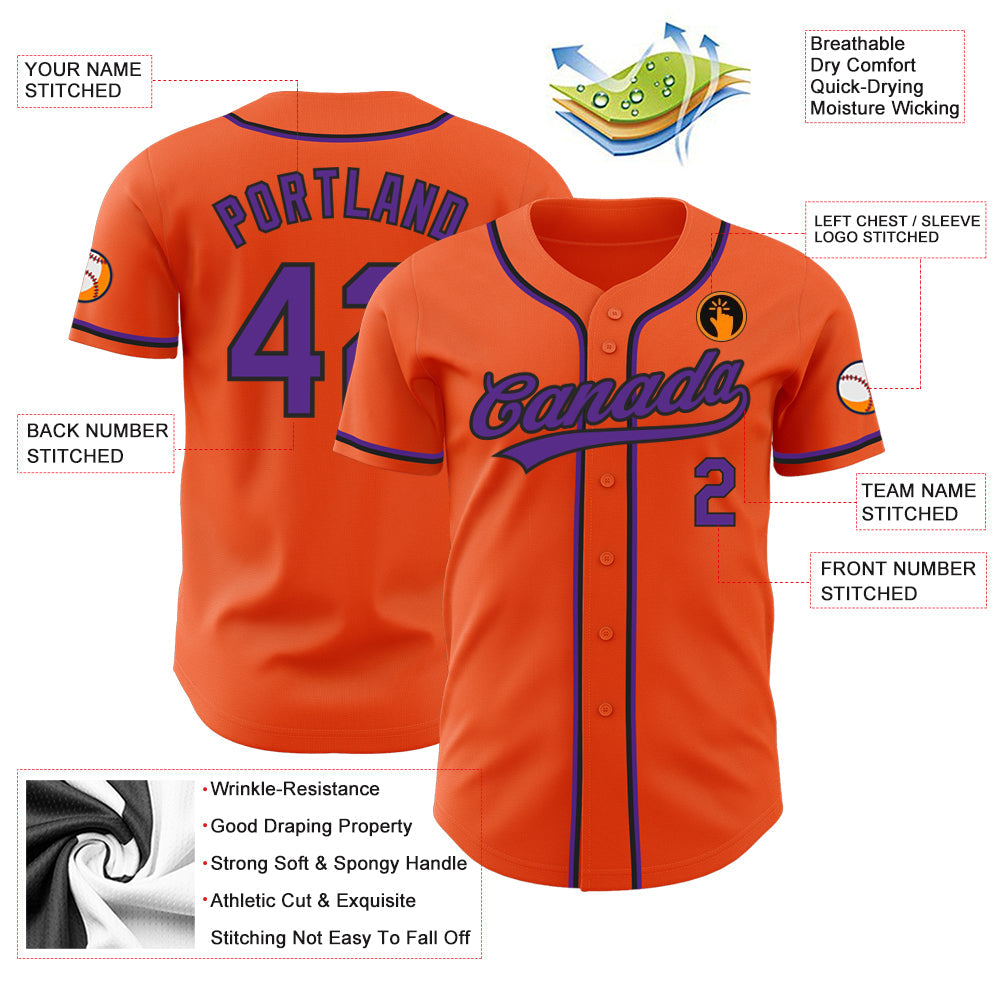 Custom Orange Purple-Black Authentic Baseball Jersey - Sky-Custom