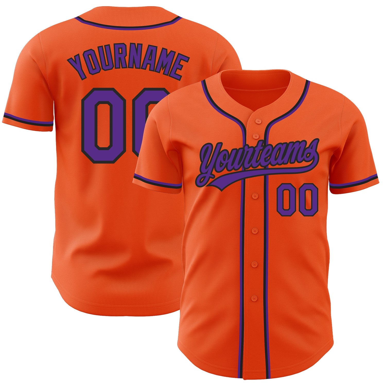 Custom Orange Purple-Black Authentic Baseball Jersey - Sky-Custom