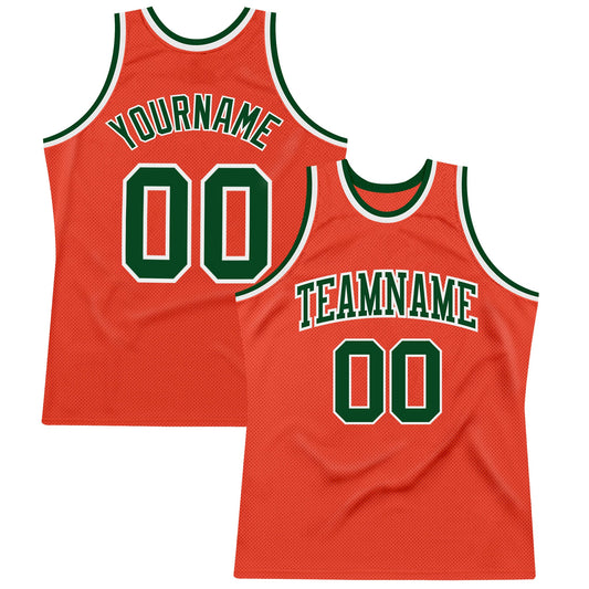 Custom Orange Green-White Authentic Throwback Basketball Jersey - Sky-Custom