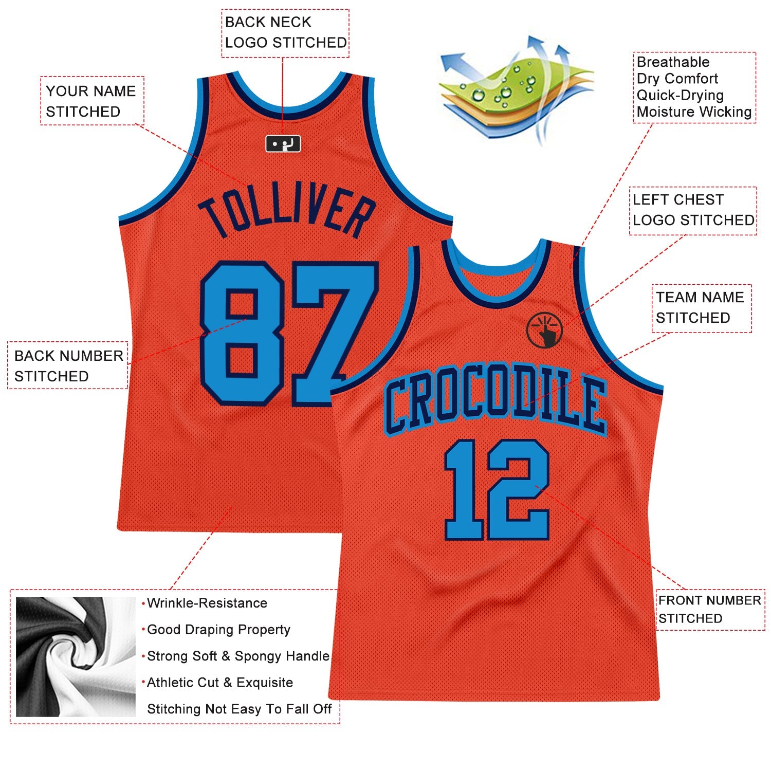 Custom Orange Blue-Navy Authentic Throwback Basketball Jersey - Sky-Custom