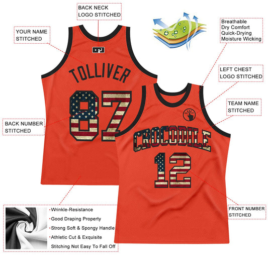 Custom Orange Vintage USA Flag-Black Authentic Throwback Basketball Jersey - Sky-Custom
