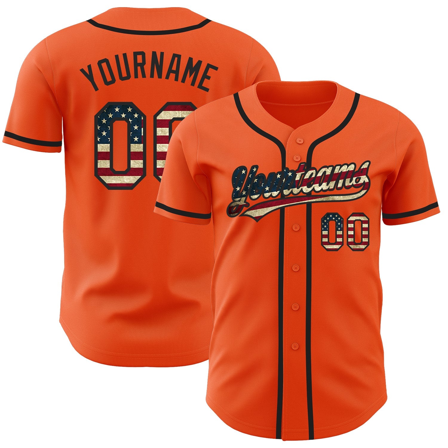 Custom Orange Vintage USA Flag-Black Authentic Baseball Jersey - Sky-Custom