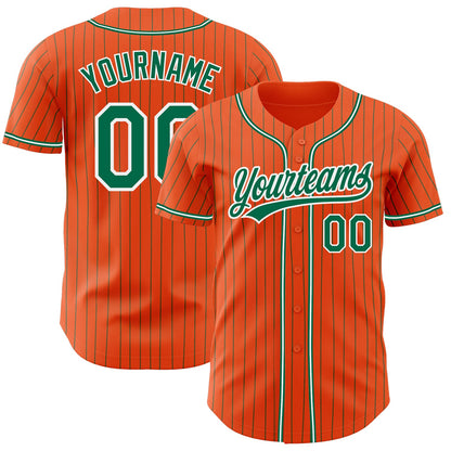 Custom Orange Kelly Green Pinstripe Kelly Green-White Authentic Baseball Jersey - Sky-Custom