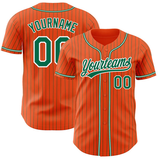 Custom Orange Kelly Green Pinstripe Kelly Green-White Authentic Baseball Jersey - Sky-Custom