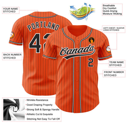 Custom Orange Black Pinstripe Black-White Authentic Baseball Jersey - Sky-Custom