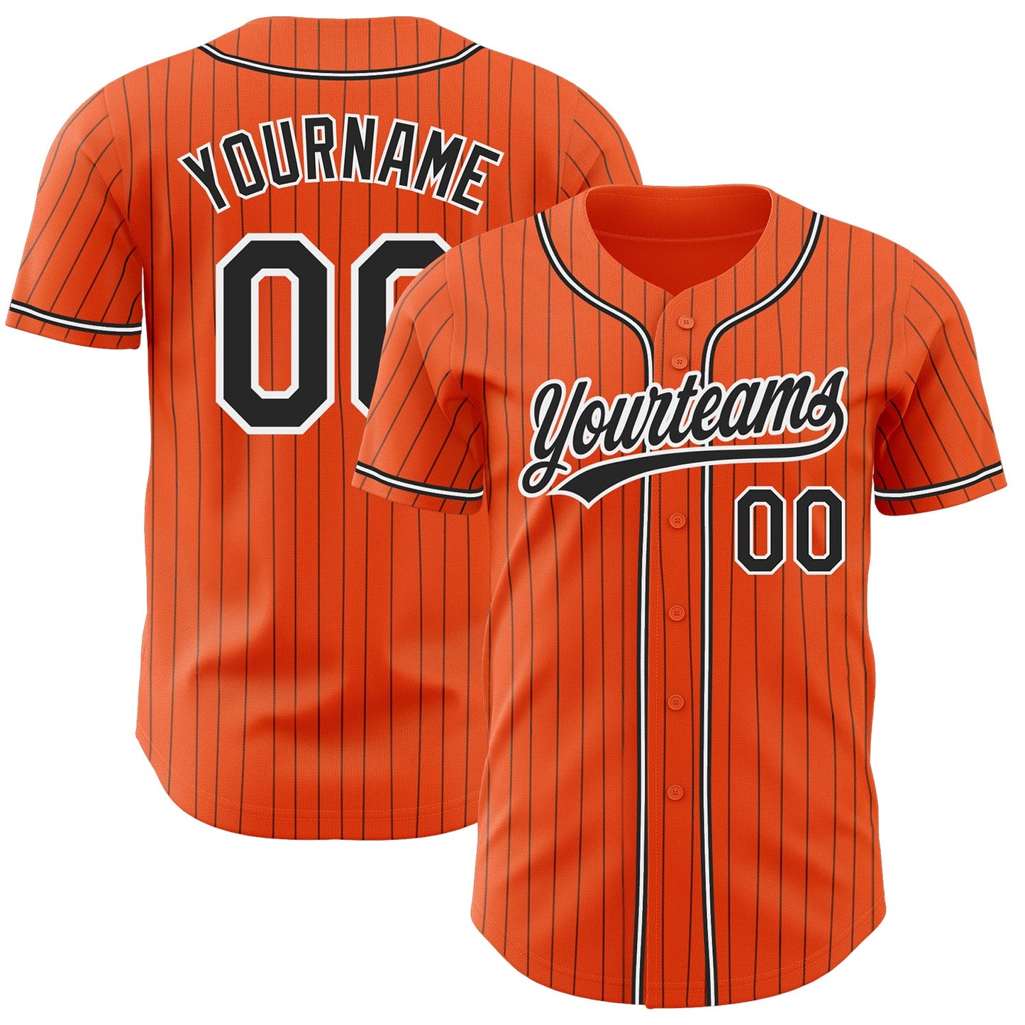 Custom Orange Black Pinstripe Black-White Authentic Baseball Jersey - Sky-Custom