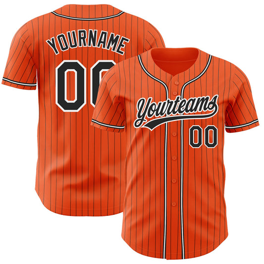 Custom Orange Black Pinstripe Black-White Authentic Baseball Jersey - Sky-Custom