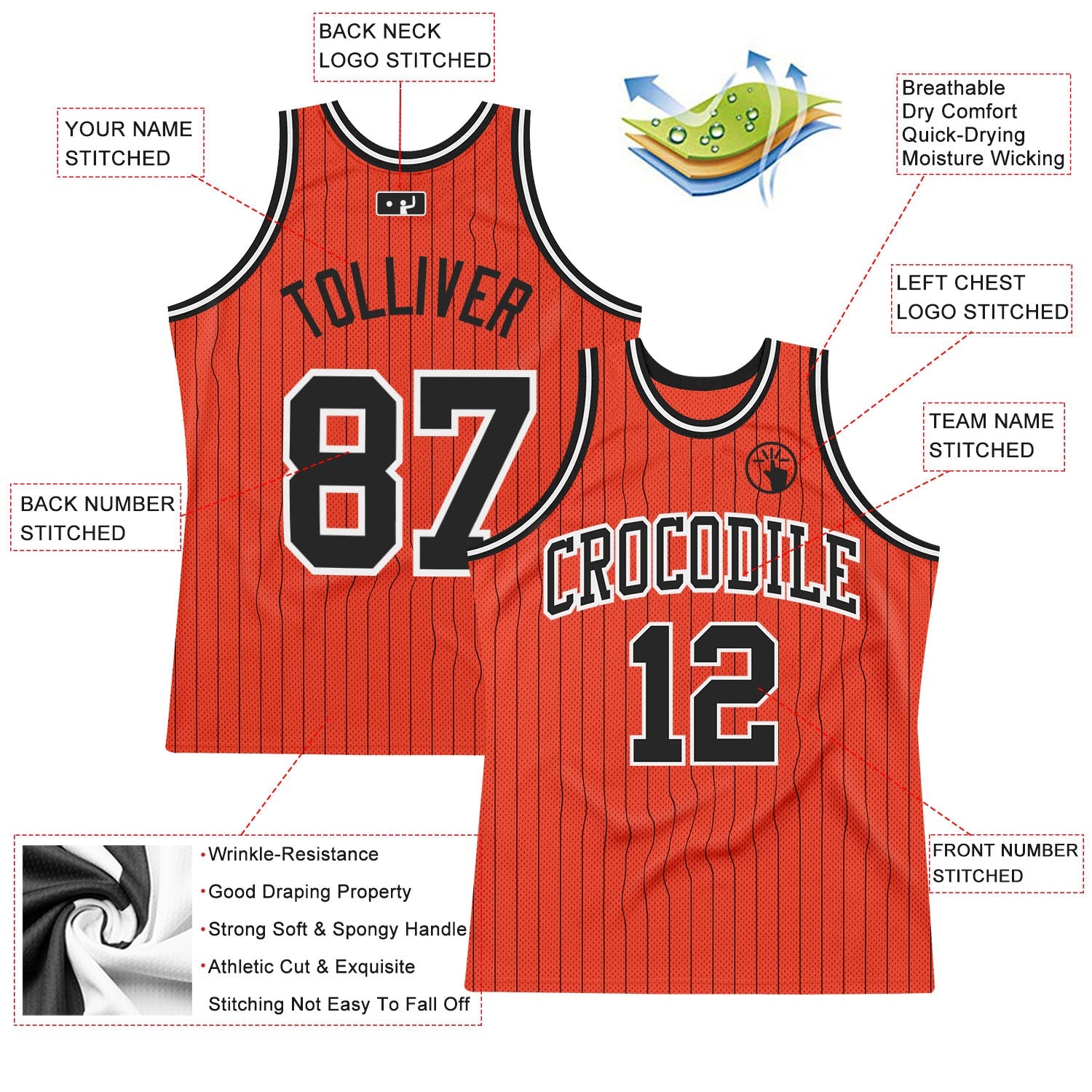 Custom Orange Black Pinstripe Black-White Authentic Basketball Jersey - Sky-Custom