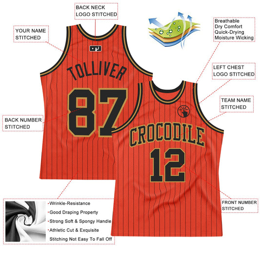 Custom Orange Black Pinstripe Black-Old Gold Authentic Basketball Jersey - Sky-Custom