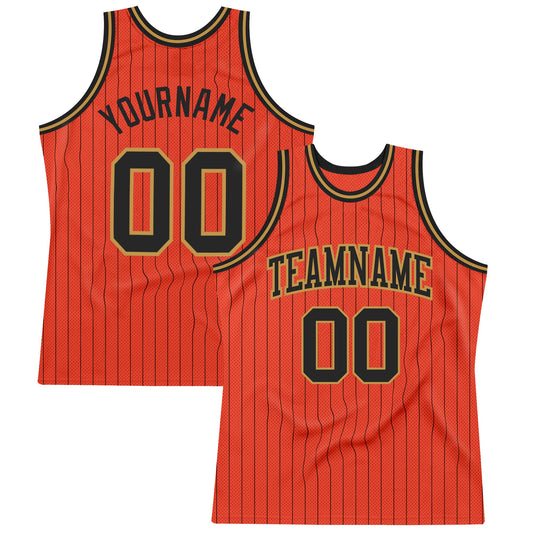 Custom Orange Black Pinstripe Black-Old Gold Authentic Basketball Jersey - Sky-Custom