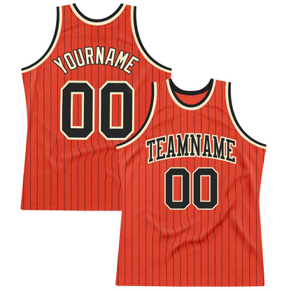 Custom Orange Black Pinstripe Black-Cream Authentic Basketball Jersey - Sky-Custom