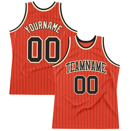 Custom Orange Black Pinstripe Black-Cream Authentic Basketball Jersey - Sky-Custom