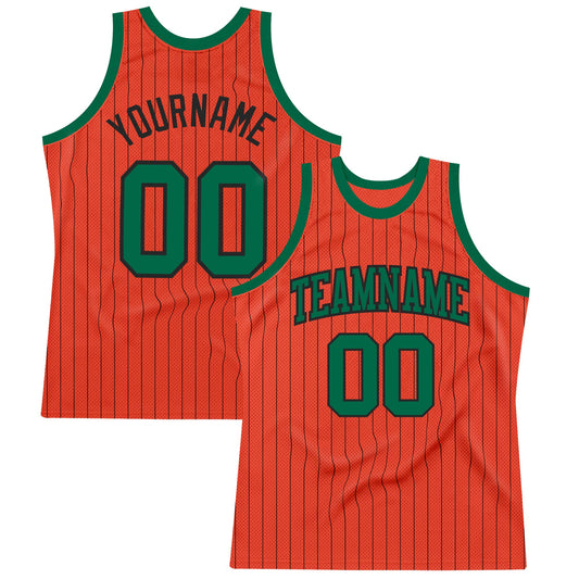 Custom Orange Black Pinstripe Kelly Green Authentic Basketball Jersey - Sky-Custom