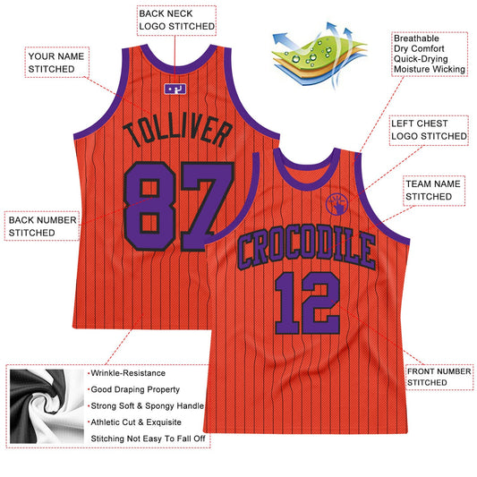 Custom Orange Black Pinstripe Purple Authentic Basketball Jersey - Sky-Custom