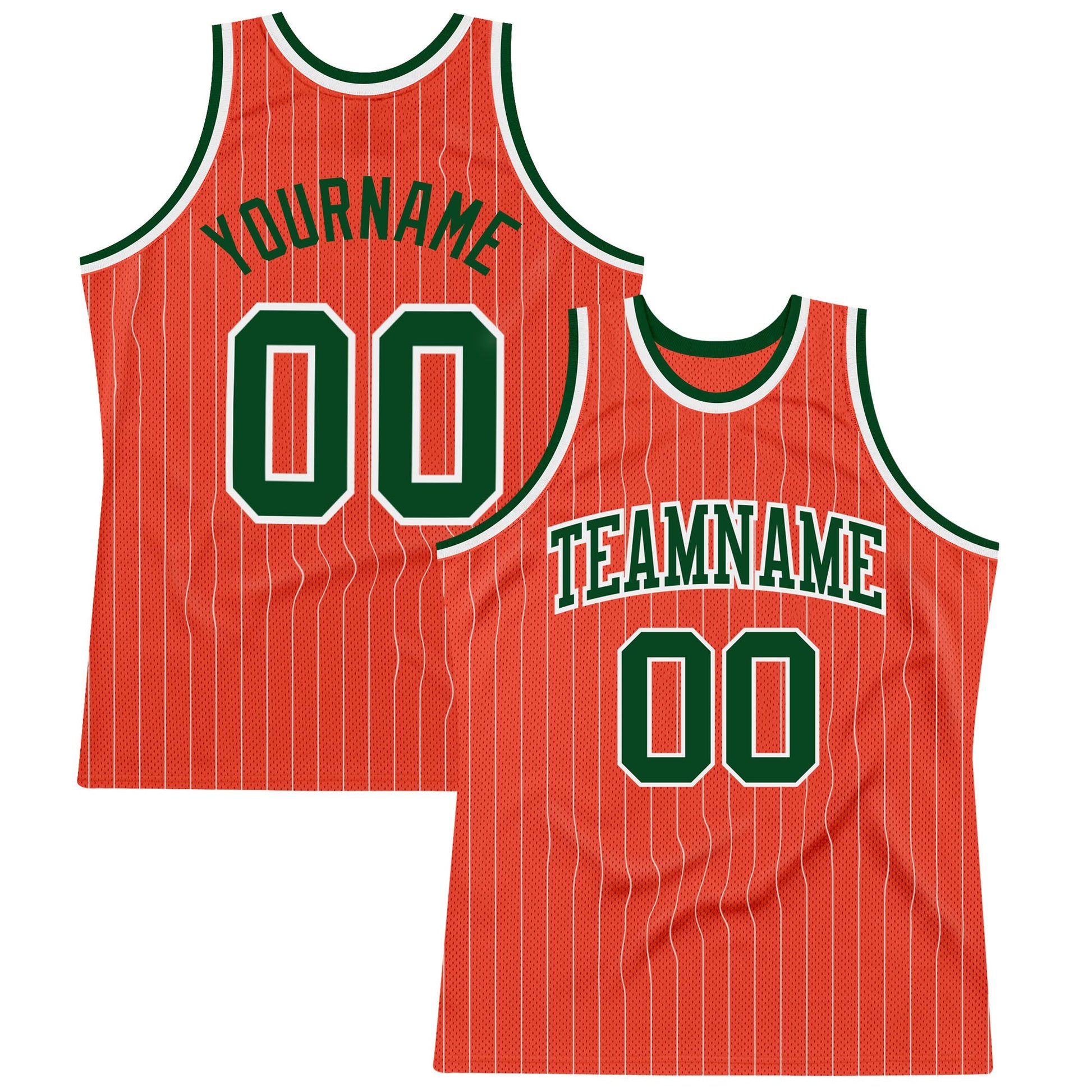 Custom Orange White Pinstripe Green Authentic Basketball Jersey - Sky-Custom