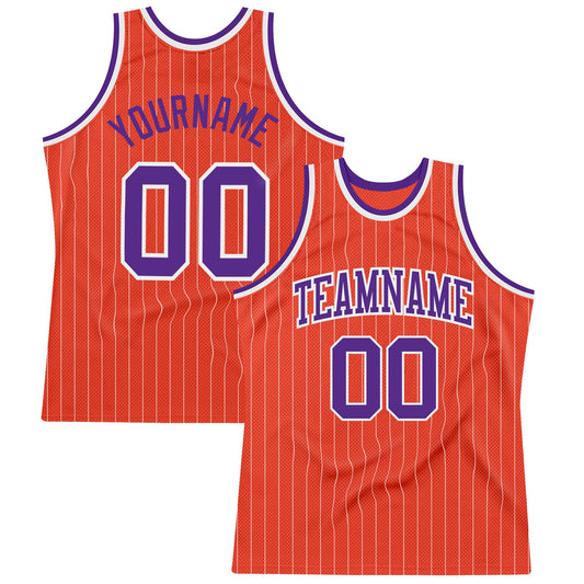 Custom Orange White Pinstripe Purple Authentic Basketball Jersey - Sky-Custom