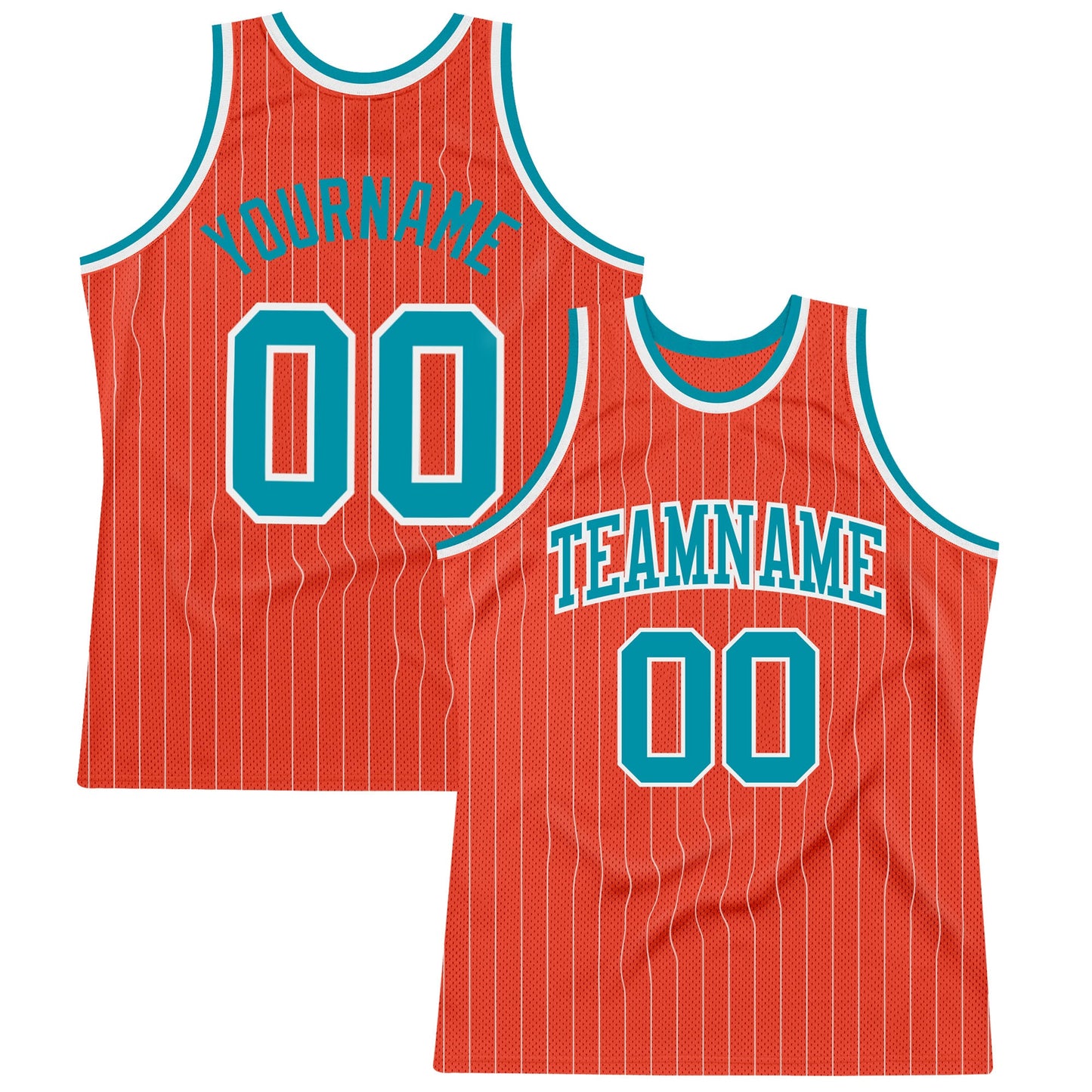 Custom Orange White Pinstripe Teal Authentic Basketball Jersey - Sky-Custom