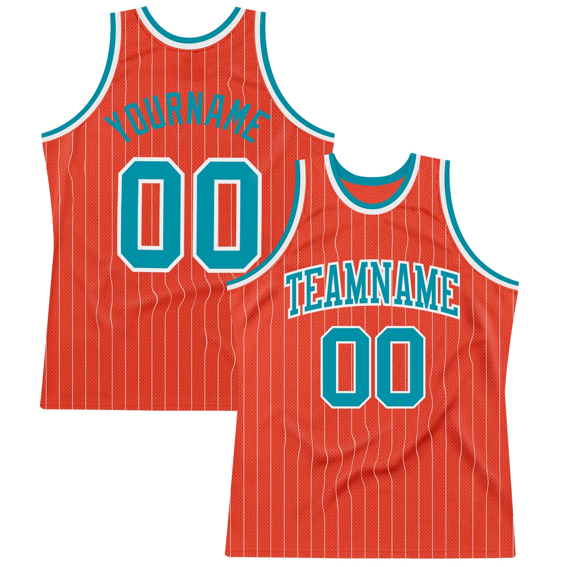 Custom Orange White Pinstripe Teal Authentic Basketball Jersey - Sky-Custom