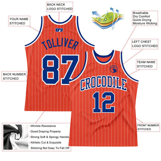Custom Orange White Pinstripe Royal Authentic Basketball Jersey - Sky-Custom