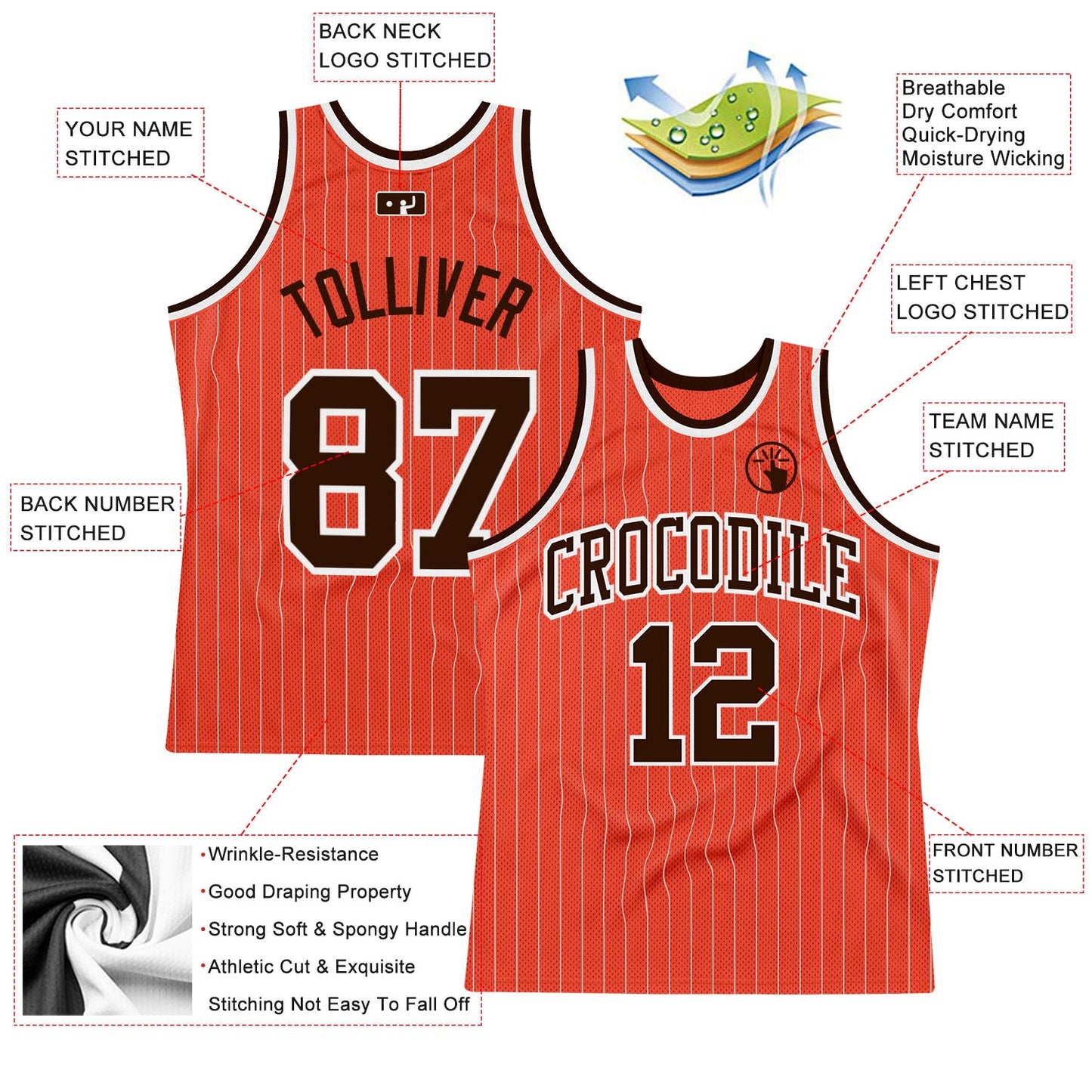 Custom Orange White Pinstripe Brown Authentic Basketball Jersey - Sky-Custom