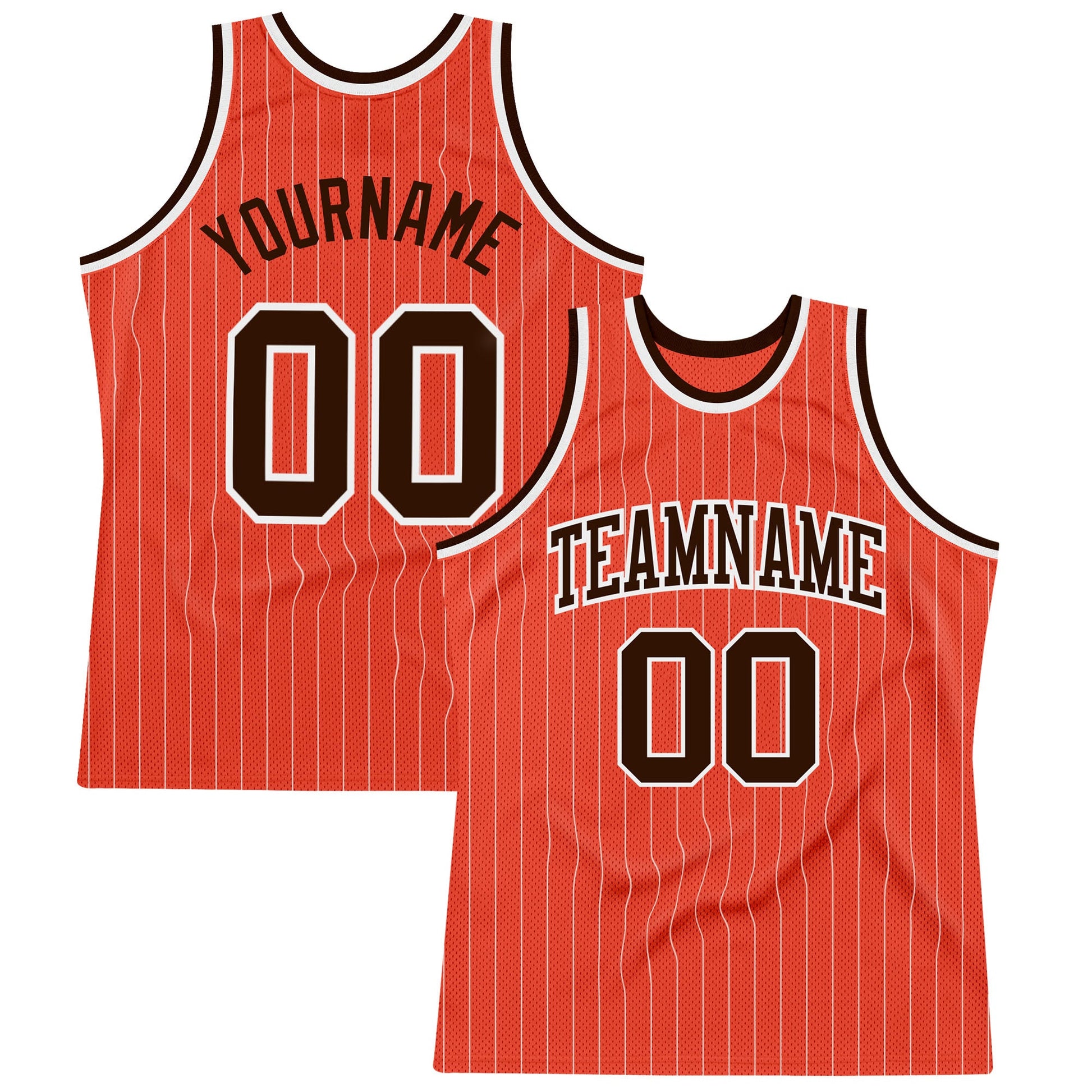 Custom Orange White Pinstripe Brown Authentic Basketball Jersey - Sky-Custom
