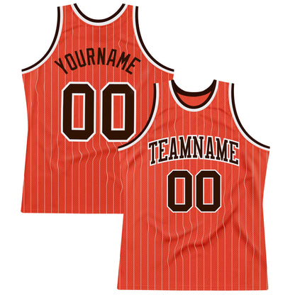 Custom Orange White Pinstripe Brown Authentic Basketball Jersey - Sky-Custom