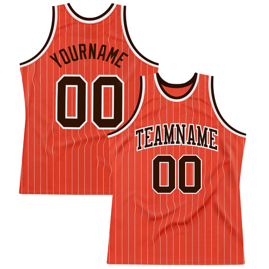 Custom Orange White Pinstripe Brown Authentic Basketball Jersey - Sky-Custom