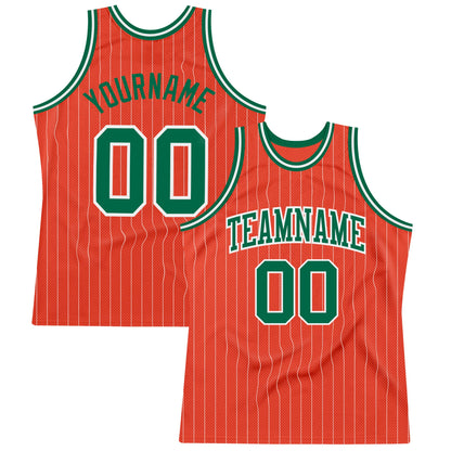 Custom Orange White Pinstripe Kelly Green Authentic Basketball Jersey - Sky-Custom