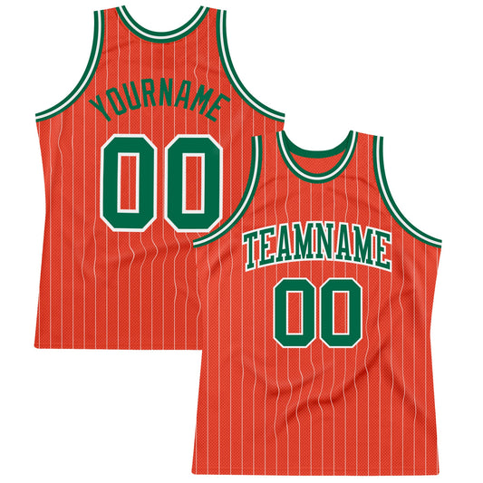 Custom Orange White Pinstripe Kelly Green Authentic Basketball Jersey - Sky-Custom