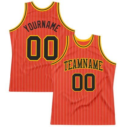 Custom Orange White Pinstripe Black-Gold Authentic Basketball Jersey - Sky-Custom