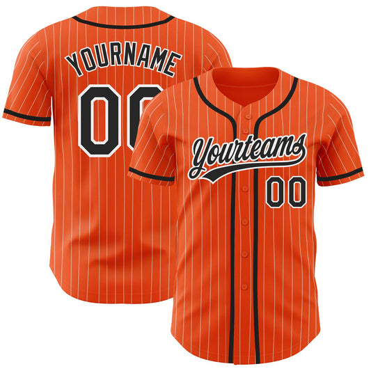 Custom Orange White Pinstripe Black Authentic Baseball Jersey - Sky-Custom