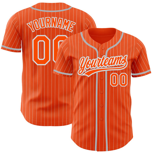 Custom Orange White Pinstripe Gray Authentic Baseball Jersey - Sky-Custom