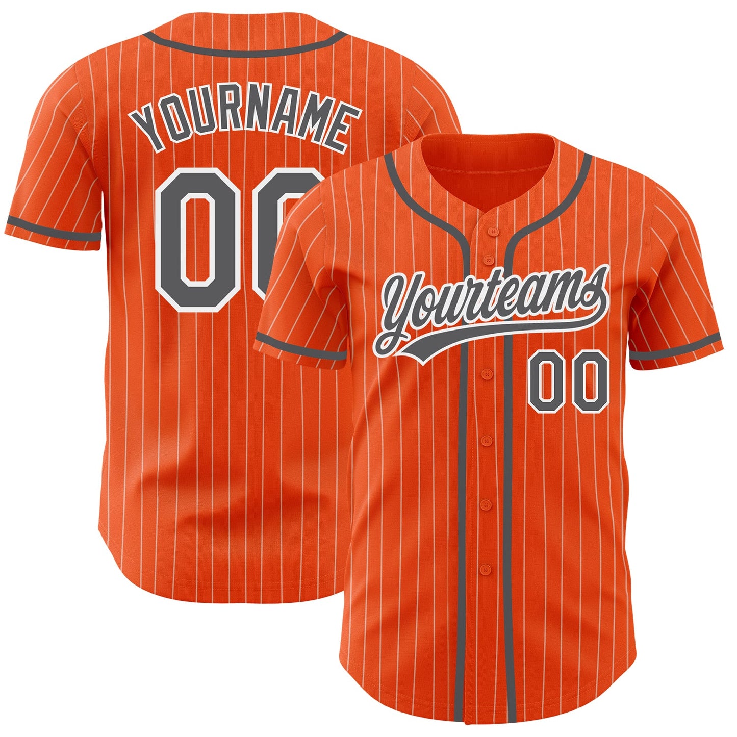 Custom Orange White Pinstripe Steel Gray Authentic Baseball Jersey - Sky-Custom