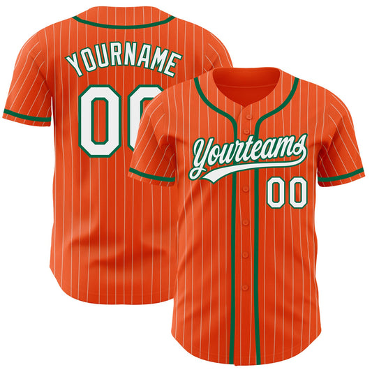 Custom Orange White Pinstripe Kelly Green Authentic Baseball Jersey - Sky-Custom