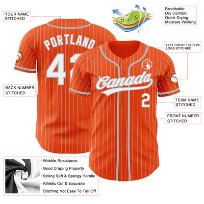 Custom Orange White Pinstripe Gray Authentic Baseball Jersey - Sky-Custom