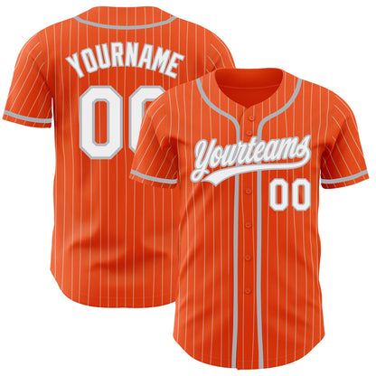 Custom Orange White Pinstripe Gray Authentic Baseball Jersey - Sky-Custom