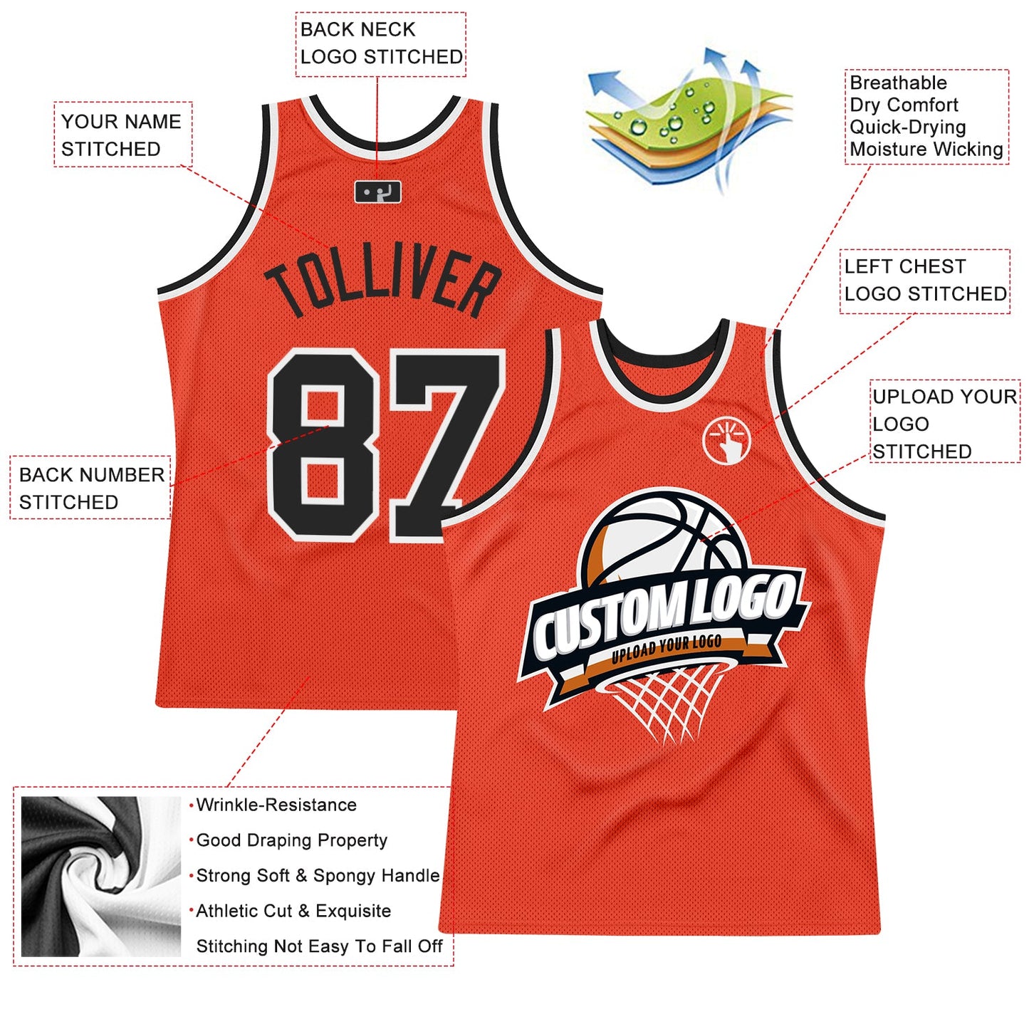 Custom Orange Black-White Authentic Throwback Basketball Jersey - Sky-Custom