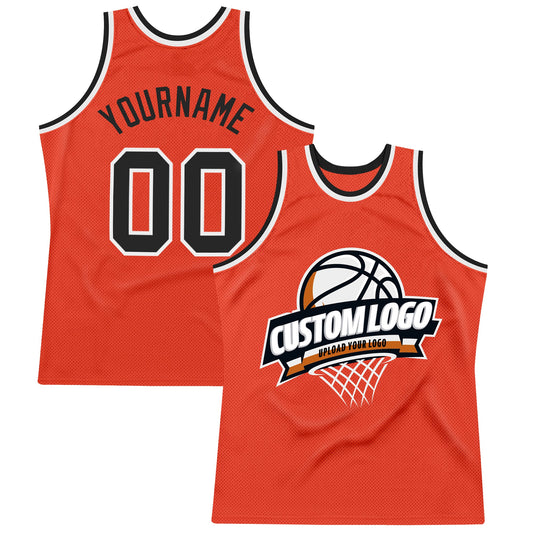 Custom Orange Black-White Authentic Throwback Basketball Jersey - Sky-Custom
