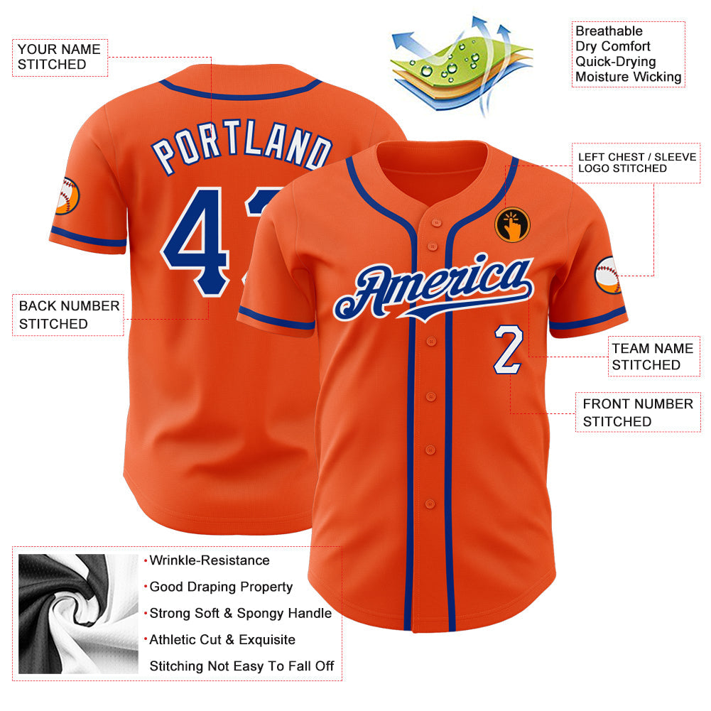 Custom Orange Royal-White Authentic Baseball Jersey - Sky-Custom